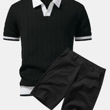 Ensemble — polo en maille texturée contrastante à col V & short chino en coton
