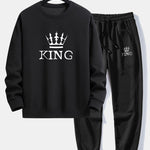 Ensemble — sweat à col rond coupe décontractée à imprimé couronne & pantalon de jogging