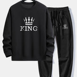 Ensemble — sweat à col rond coupe décontractée à imprimé couronne & pantalon de jogging