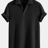 Ensemble — polo gaufré à col V & short gaufré en maille à cordon