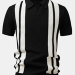 Ensemble — polo en maille rayée à col Johnny & pantalon gaufré en maille à cordon