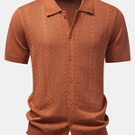 Ensemble — chemise boutonnée en maille jacquard torsadé & pantalon en lin à jambe droite
