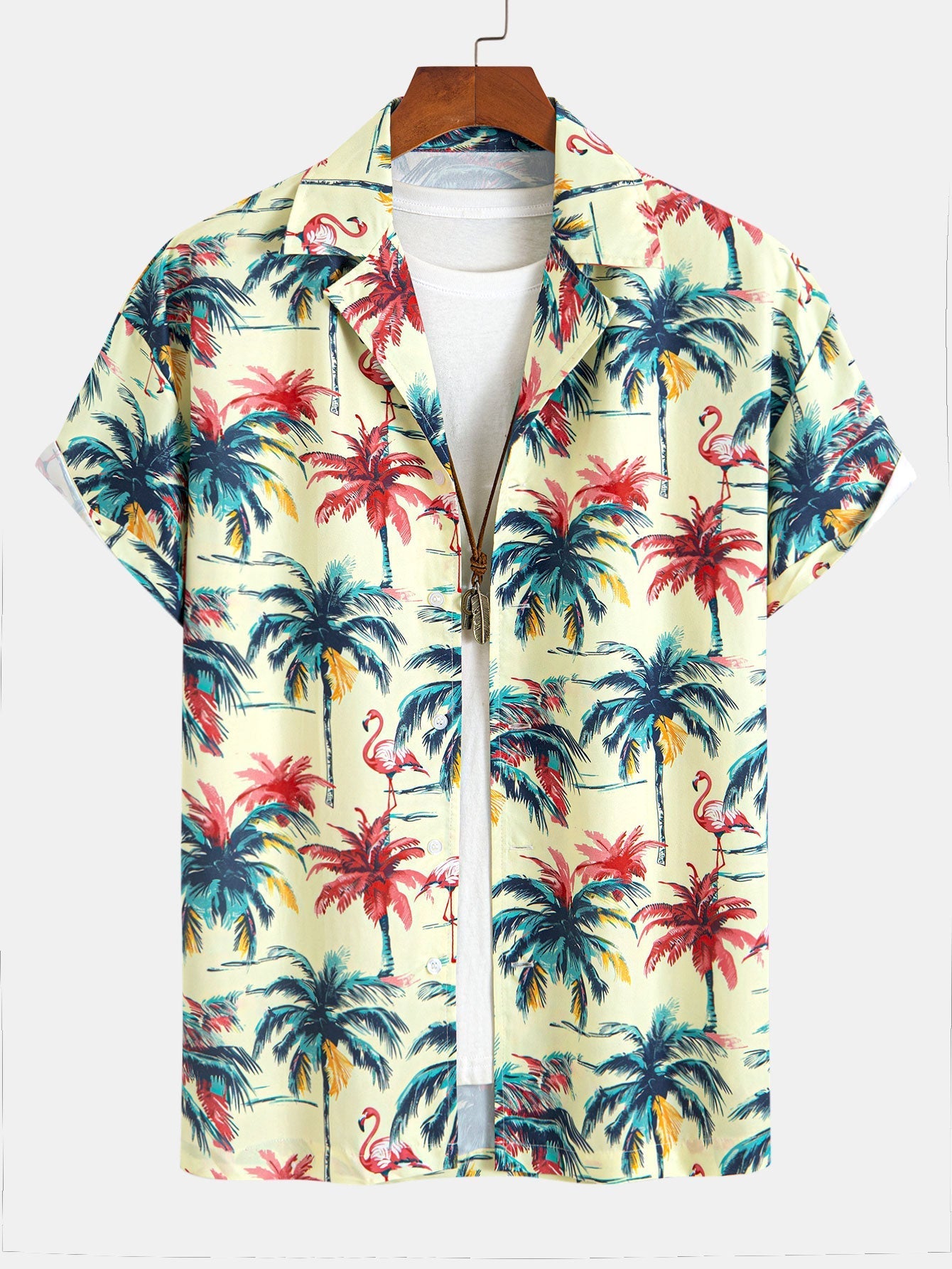 Ensemble — chemise à imprimé flamants roses et palmiers coupe décontractée & short de bain