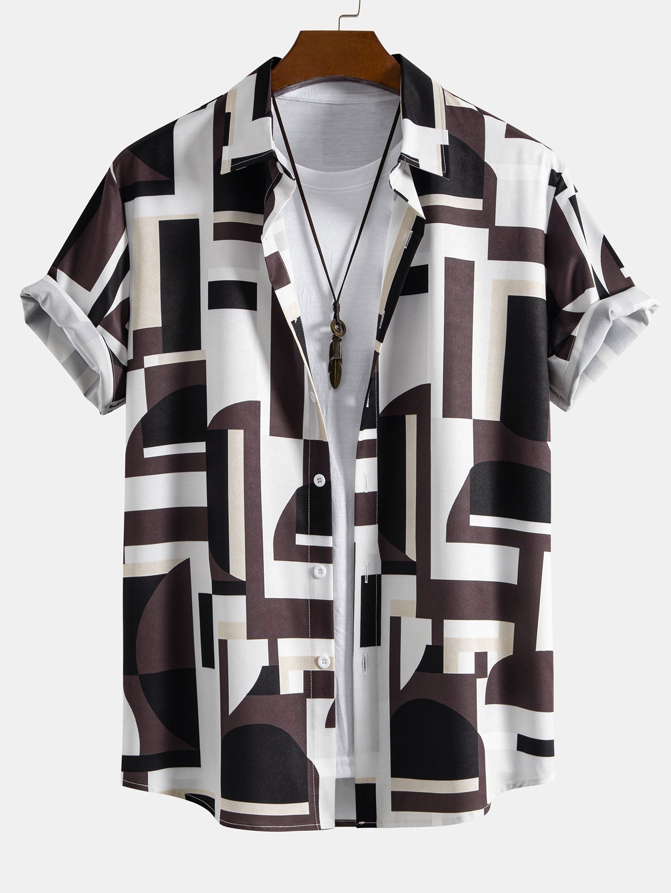 Ensemble Améline — chemise à imprimé géométrique color block & short de bain