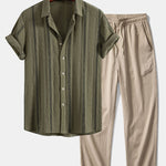 Ensemble — chemise jacquard rayée géométrique & pantalon texturé froissé