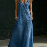 Robe Longue en Jean à Boutons Décalés
