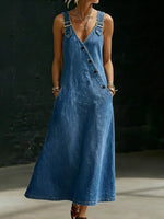 Robe Longue en Jean à Boutons Décalés