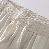 Ensemble — chemise rayée en coton mélangé & short en lin à cordon