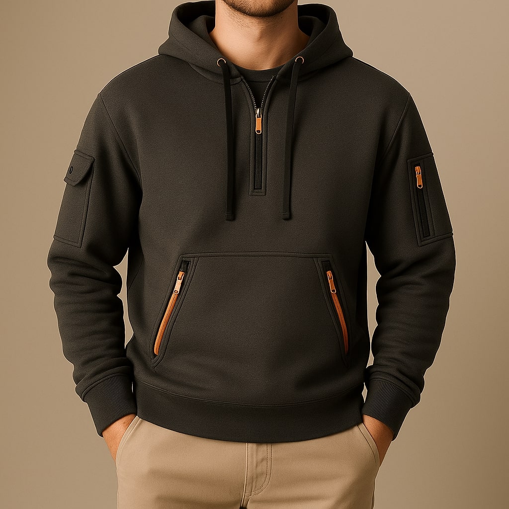HALF-ZIP FLEECE HOODIE FOR MEN