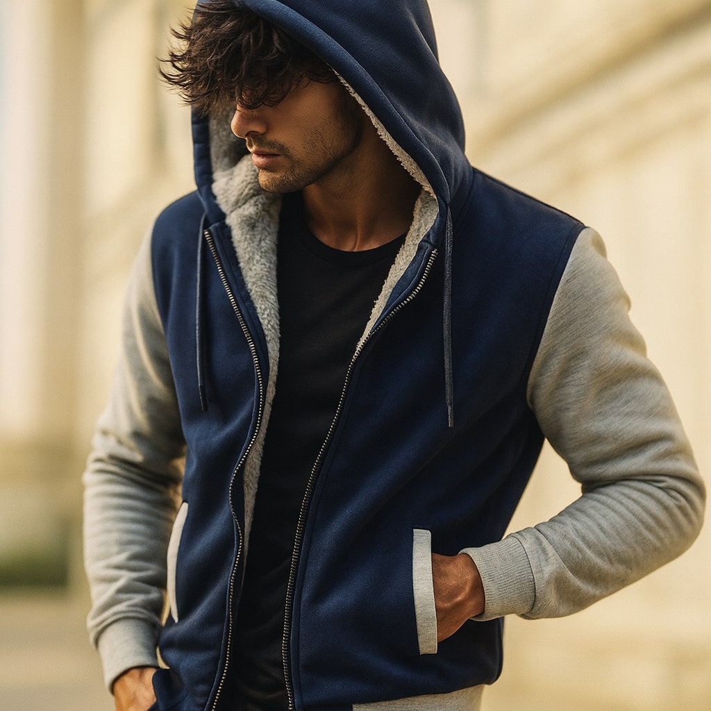 DOUBLE-LAYERED HOODED JACKET FOR MEN