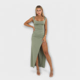 Justine | Robe longue fendue à encolure carrée