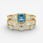 Océan - Ensemble de Bagues en Cristal Vintage Bleu
