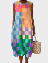 Nicole | Robe midi sans manches à damier
