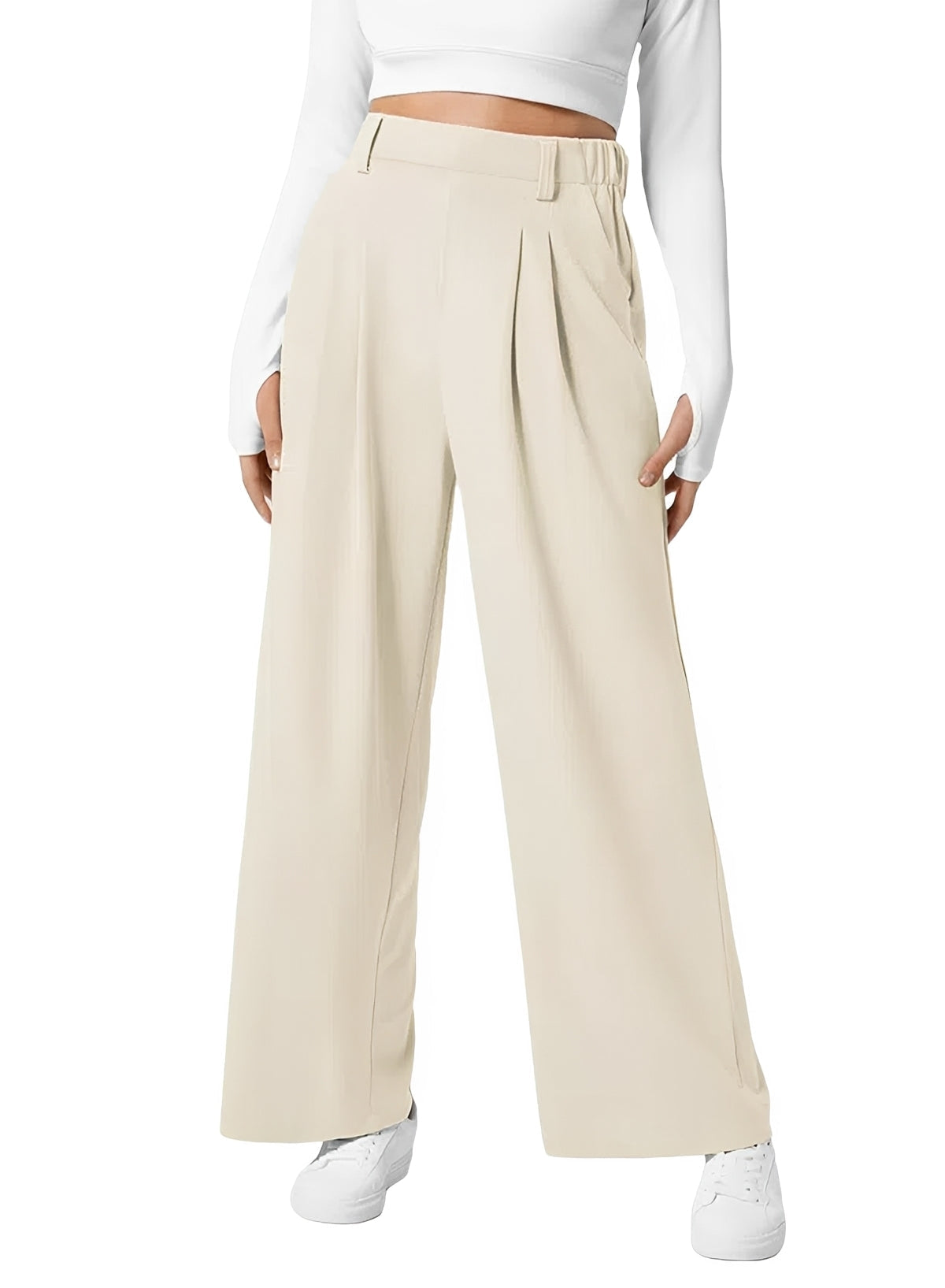 Kyla | Pantalon large décontracté Beige, photo studio