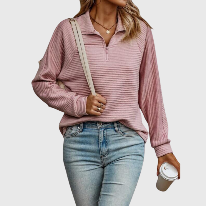 Polo Zippé Côtelé Rose