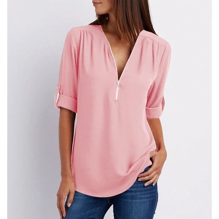 Nicole | Blouse à col zippé et manches retroussables