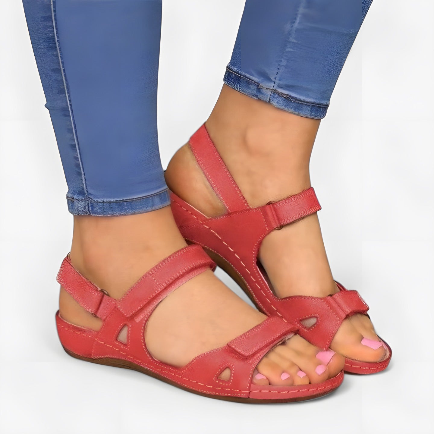 Louna | Sandales femme de confort plates Rouge