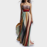 Ghislaine | Robe longue bustier plissée à rayures