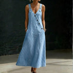 Robe Longue en Jean à Boutons Décalés