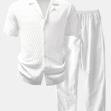 Ensemble — chemise en maille ajourée zigzag & pantalon en lin à jambe droite