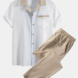 Ensemble — chemise cubaine texturée contrastante & pantalon à jambe droite