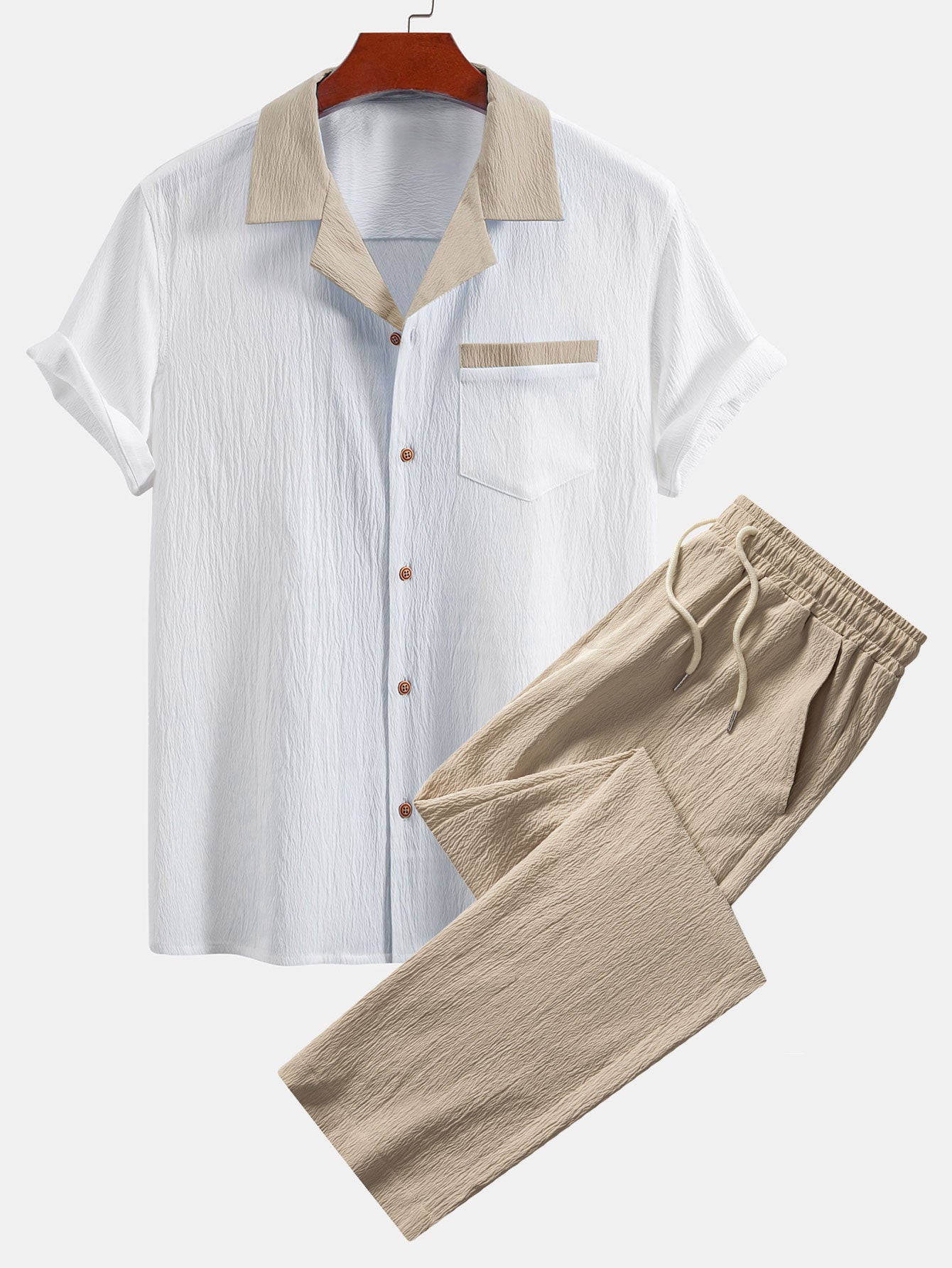Ensemble — chemise cubaine texturée contrastante & pantalon à jambe droite