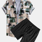 Ensemble — chemise à imprimé palmiers color block & short de bain
