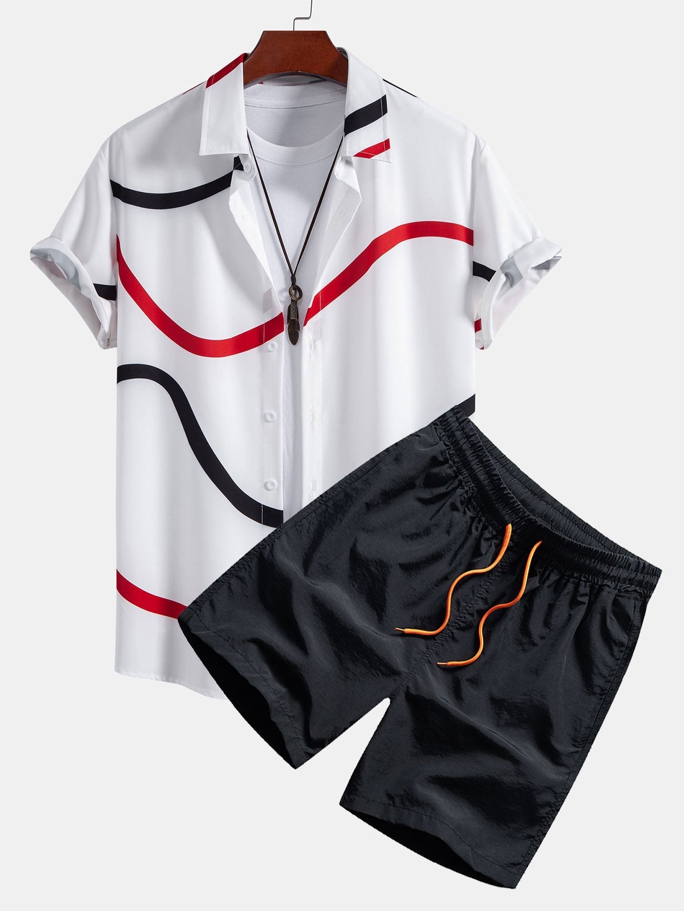 Ensemble Capucine — chemise à imprimé linéaire & short de bain