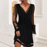 Adeline | Robe de soirée à col V et manches scintillantes