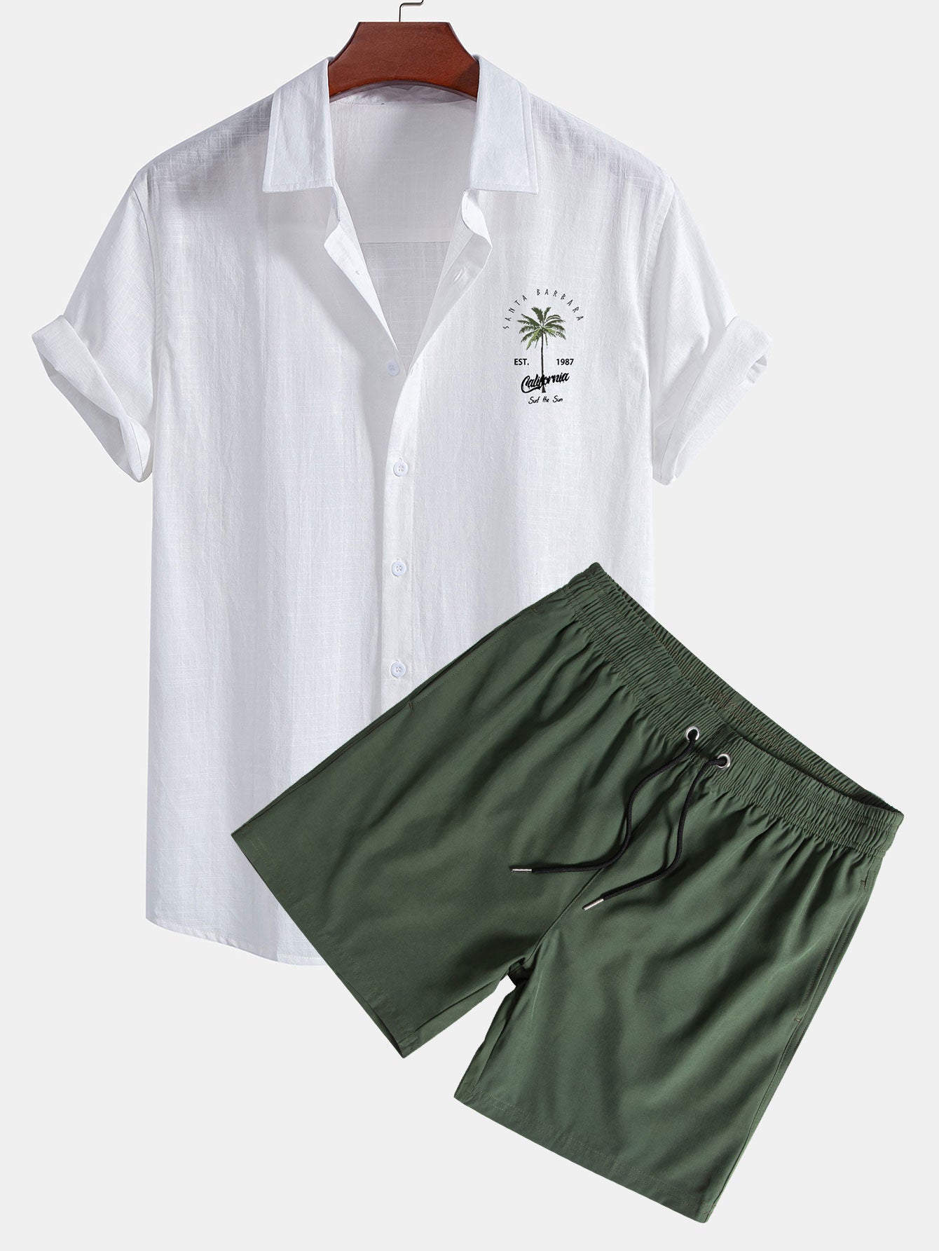 Ensemble — chemise en lin et coton à imprimé palmiers California & short de bain