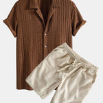 Ensemble — chemise cubaine texturée jacquard & short à cordon en lin et coton