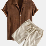 Ensemble — chemise cubaine texturée jacquard & short à cordon en lin et coton