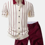 Ensemble — chemise boutonnée en maille rayée & short chino à taille élastique