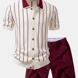 Ensemble — chemise boutonnée en maille rayée & short chino à taille élastique