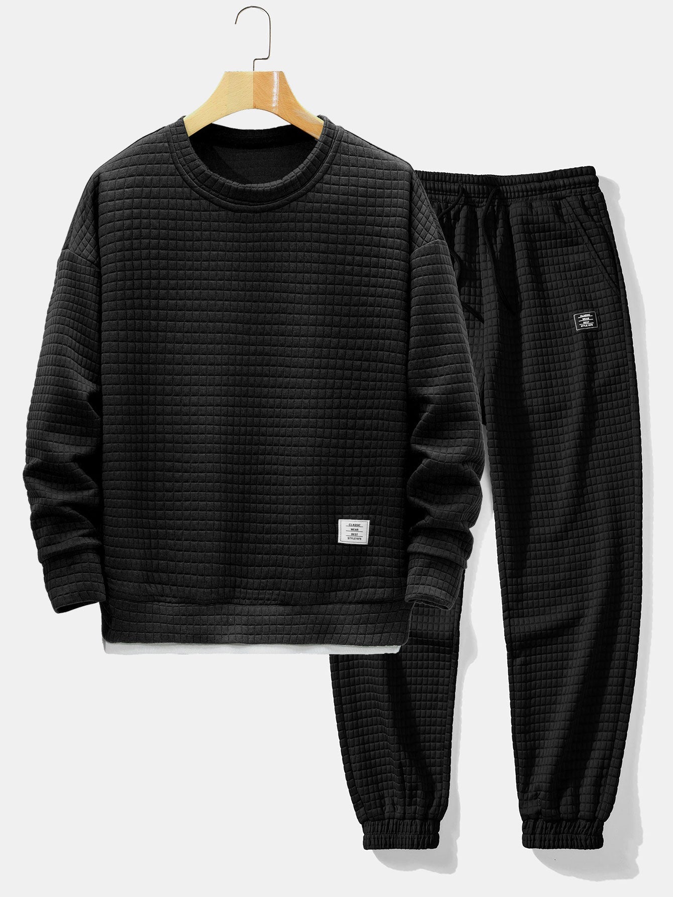 Ensemble — sweat gaufré 2 en 1 à col rond & pantalon de jogging gaufré à cordon