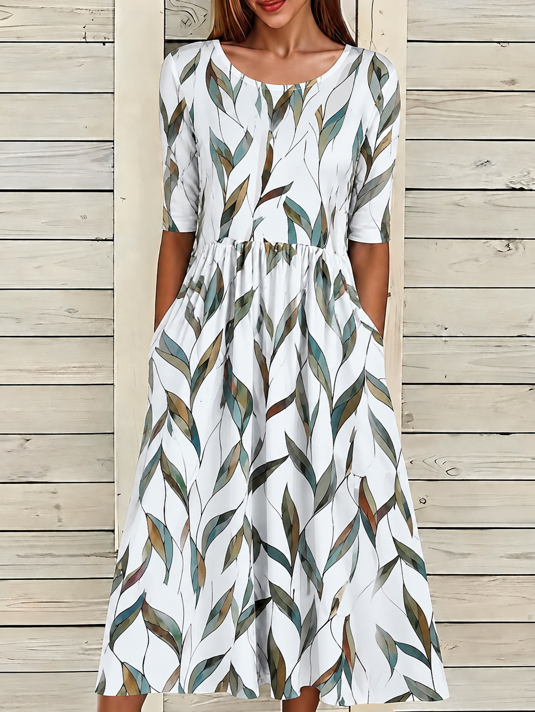 Romane | Robe décontractée à motif fleuri Vert, photo studio