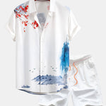 Ensemble — chemise à imprimé peinture à l'encre orientale & short de bain mi-long à cordon