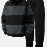 Ensemble — sweat polo en velours côtelé contrastant & pantalon de jogging en velours côtelé