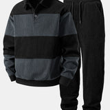 Ensemble — sweat polo en velours côtelé contrastant & pantalon de jogging en velours côtelé