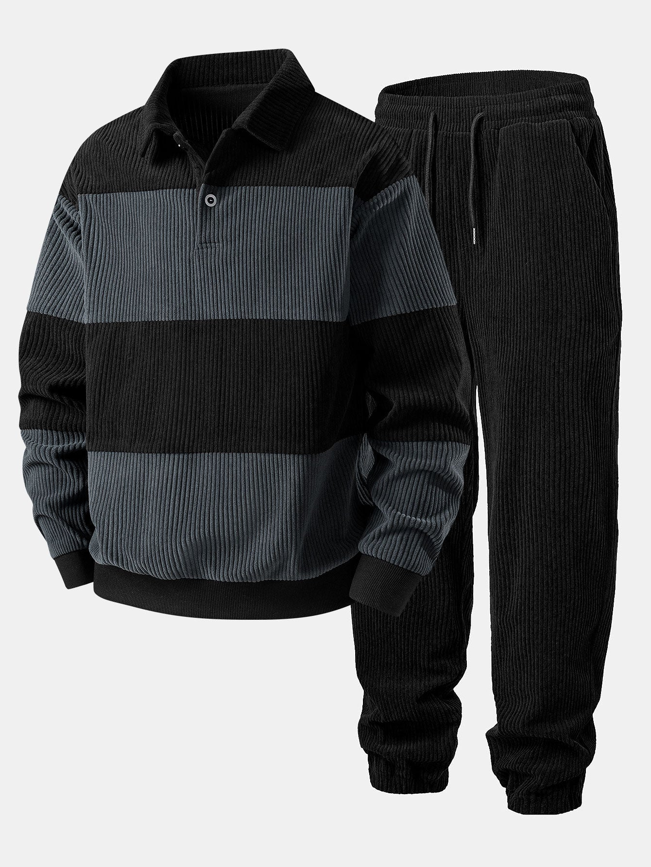 Ensemble — sweat polo en velours côtelé contrastant & pantalon de jogging en velours côtelé
