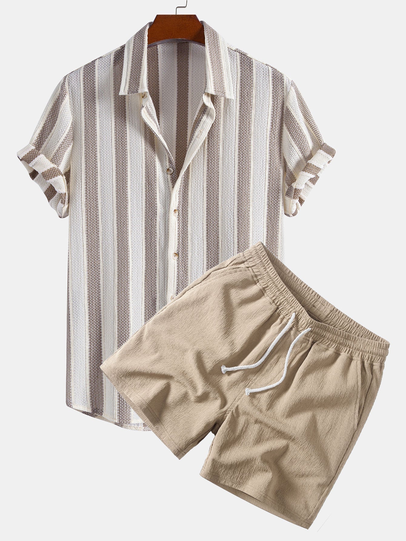 Ensemble — chemise texturée rayée & short texturé froissé à cordon