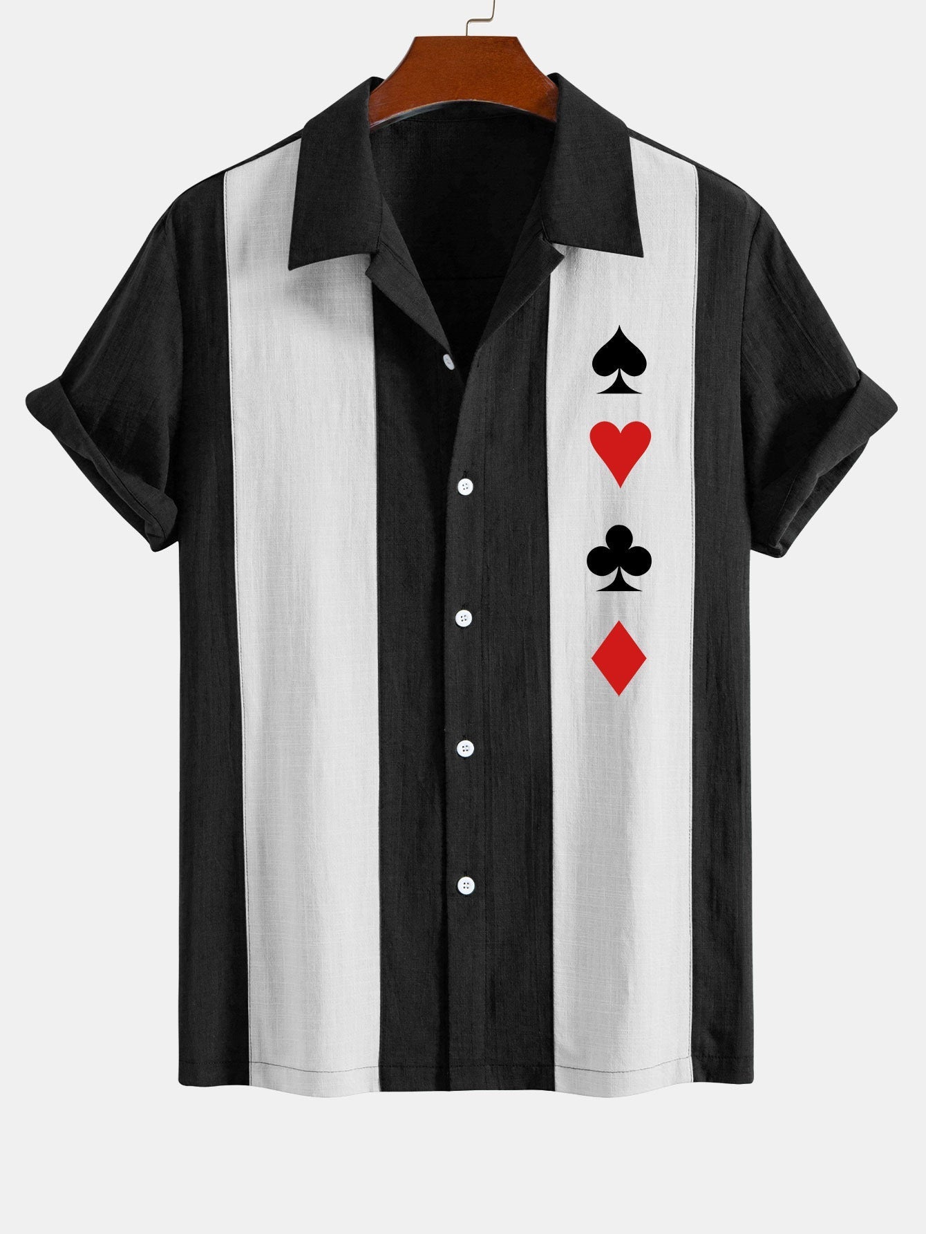 Chemise bowling patchwork en lin à imprimé poker