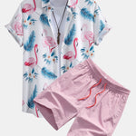 Ensemble — chemise à imprimé flamants roses et feuilles & short de bain