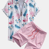 Ensemble — chemise à imprimé flamants roses et feuilles & short de bain