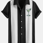 Chemise bowling patchwork en lin à imprimé cocktails martini vintage