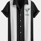 Chemise bowling patchwork en lin à imprimé cocktails martini vintage