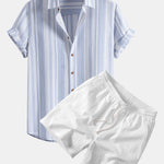 Ensemble — chemise en lin rayé & short texturé froissé à cordon
