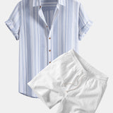Ensemble — chemise en lin rayé & short texturé froissé à cordon