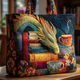 Cassandre | Sac cabas matelassé à motif dragon et livres