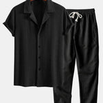 Ensemble — chemise cubaine texturée à losanges coupe ajustée & pantalon en lin à jambe droite